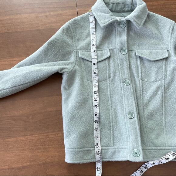 Joie | Women’s Fuzzy Sage Green Boxy Cropped Shacket Jacket Button Down Collared - Picture 6 of 12